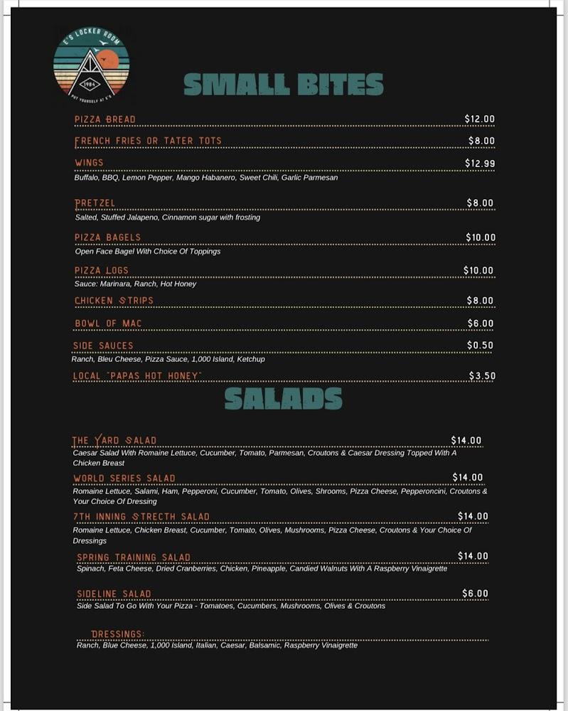 E's Locker Room Menu image 2