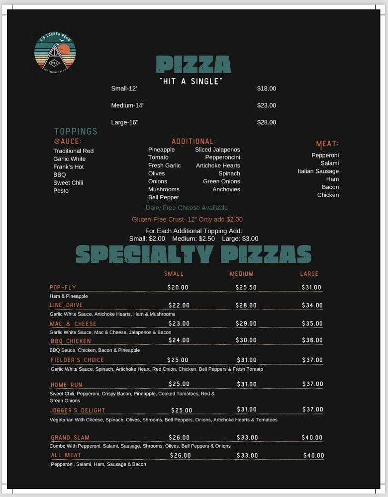 E's Locker Room Menu image 4